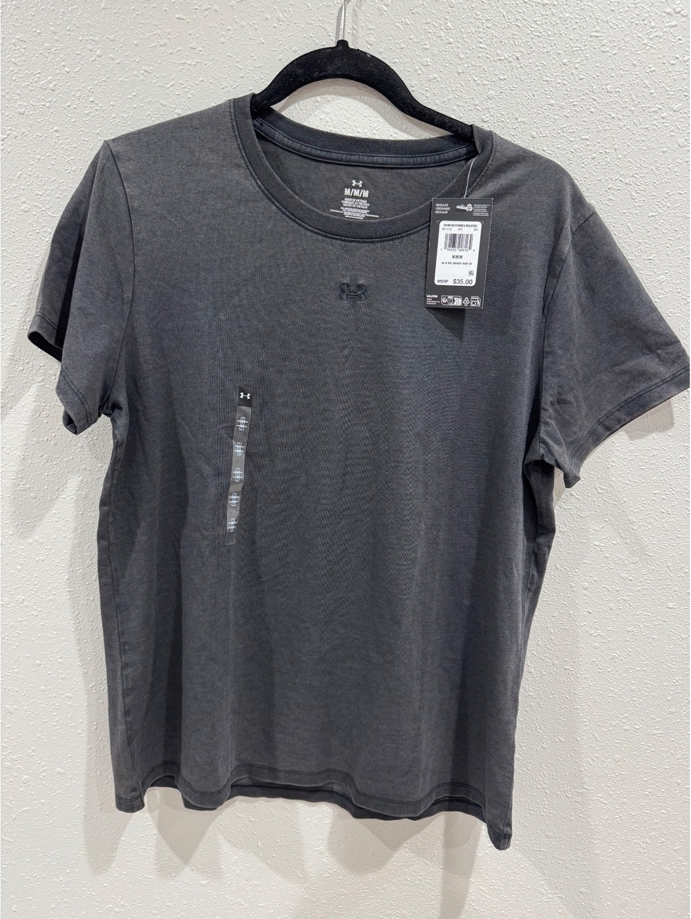 Under Armour Womenβs Branded Wash T-Shirt Medium Dark Gray Vintage Logo